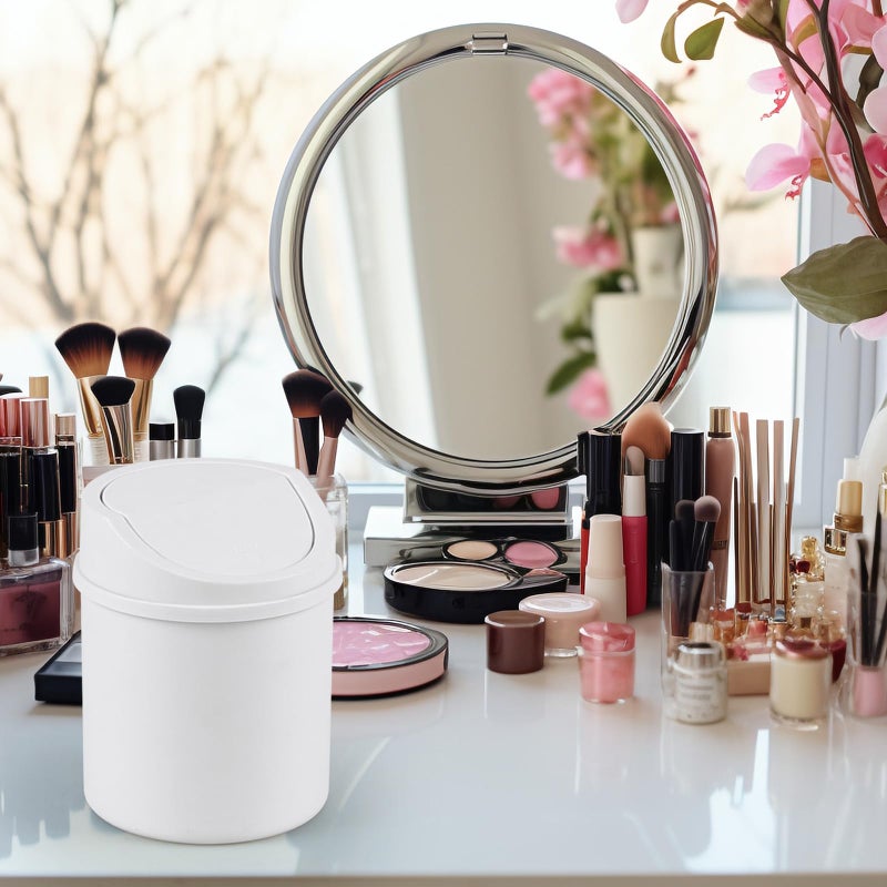 Eagrye 0.5 Gallon Tiny Desktop Trash Can, Mini Garbage Can with Swing Lid, White - Image 5